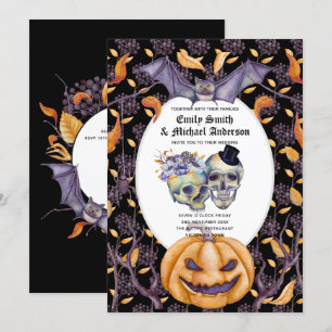 Invitation Crânes gothiques vintages Fleurs orange violet Got