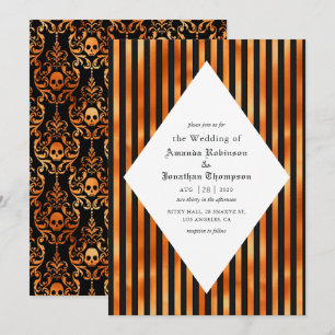 Invitation Crânes noirs et cuivres Mariage gothique