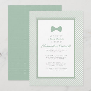 Invitation cravate arc vert En vichy sauge baby shower invita