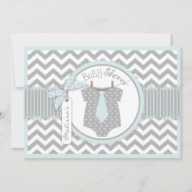 Invitation Cravate bébé garçon Chevron Imprimer Baby shower (Devant)