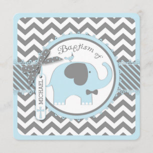 Invitation Cravate Bleu Elephant Bow Chevron Imprimer Baptême