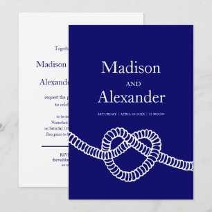 Invitation Cravate du coeur le noeud mariage marine bleu blan