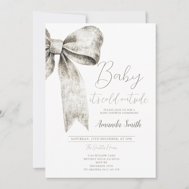 Invitation Cravate en argent d'hiver Baby shower de neige flo (Devant)