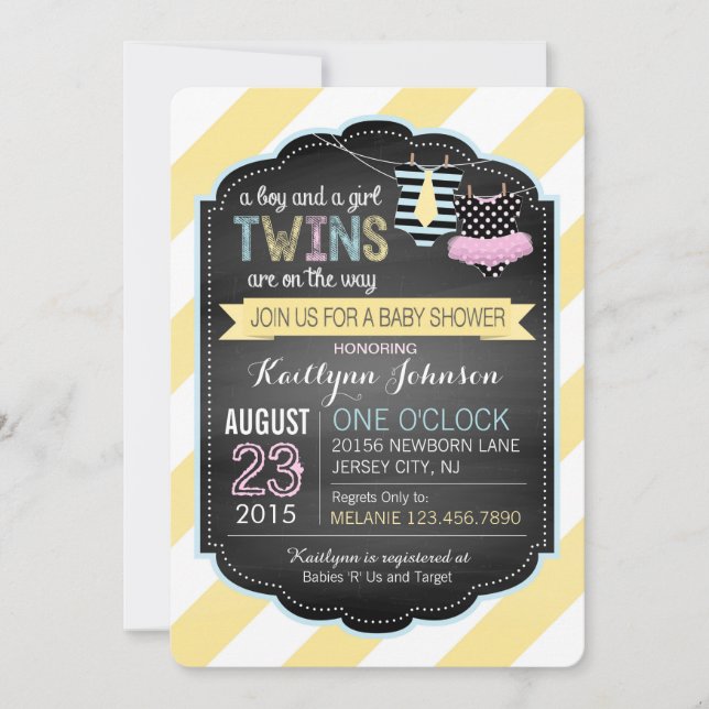 Invitation Cravate et Baby shower Tutu Twins (Devant)