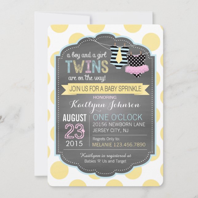 Invitation Cravate et Tutu Twins Baby Sprinkle (Devant)
