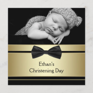 Invitation Cravate Gold Black Bow Baby Boy