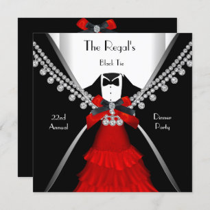 Invitation Cravate Noire Dîner White Red Bow Party