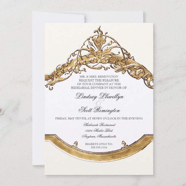 Invitation Cravate noire Elégance 2, Dîner de répétition d'or (Devant)