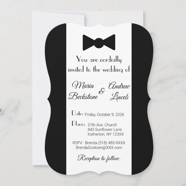 Invitation Cravate noire et Mariage blanc (Devant)