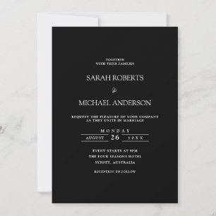 Invitation Cravate noire minimaliste moderne Mariage