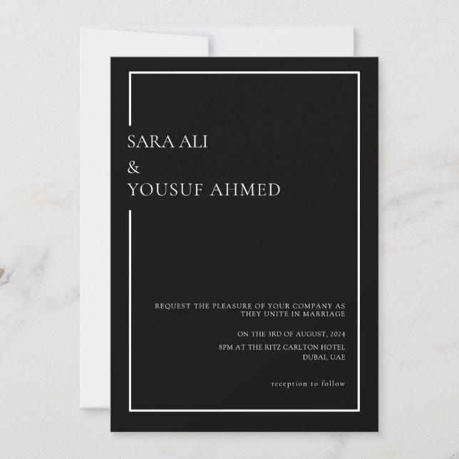 Invitation Cravate noire moderne minimaliste Script Mariage m (Devant)