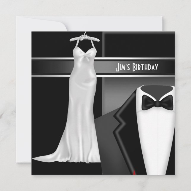 Invitation Cravate noire officielle Robe blanche Anniversaire (Dos)