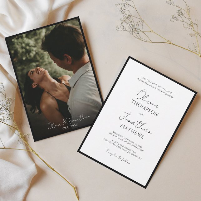 Invitation Cravate noire simple Mariage photo en blanc (Créateur téléchargé)