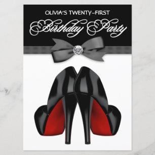 Invitation Cravate rouge noir Bow femmes fête d'anniversaire