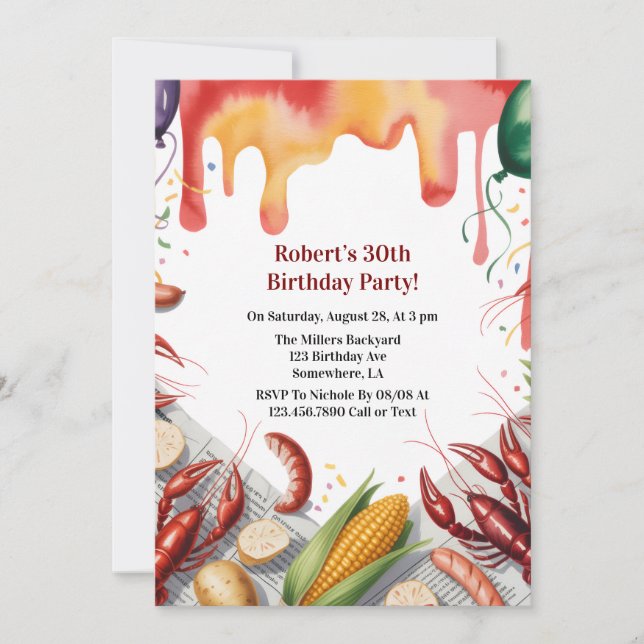 Invitation Crawfish Boil Birthday Party For Adults  (Devant)
