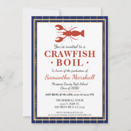 Invitation Crawfish Boil de fruits de mer Blue School Graduat