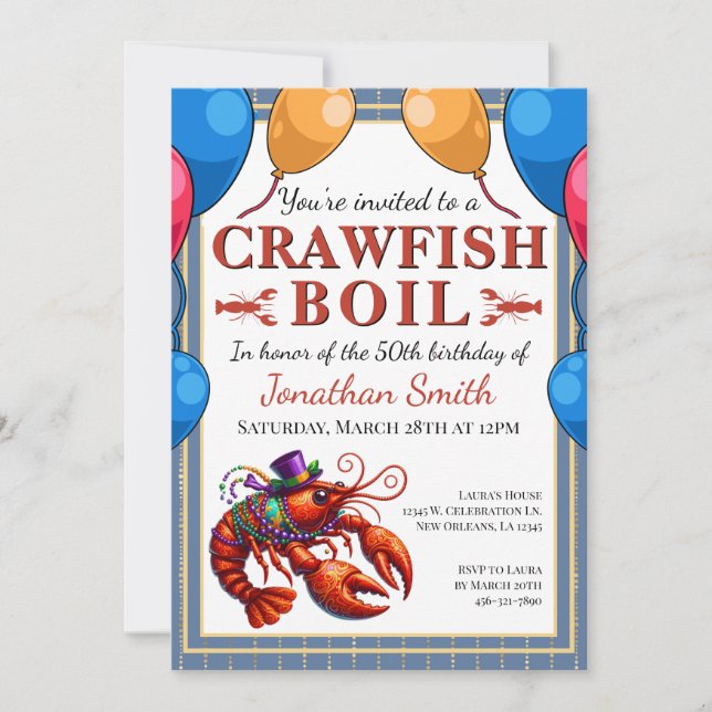 Invitation Crawfish Boil événement spécial Anniversaire (Devant)