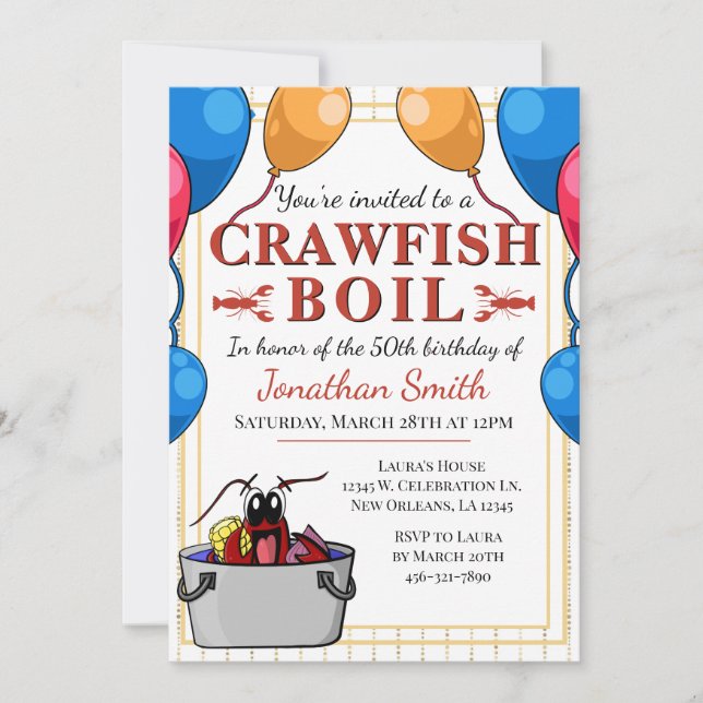 Invitation Crawfish Boil événement spécial Anniversaire (Devant)