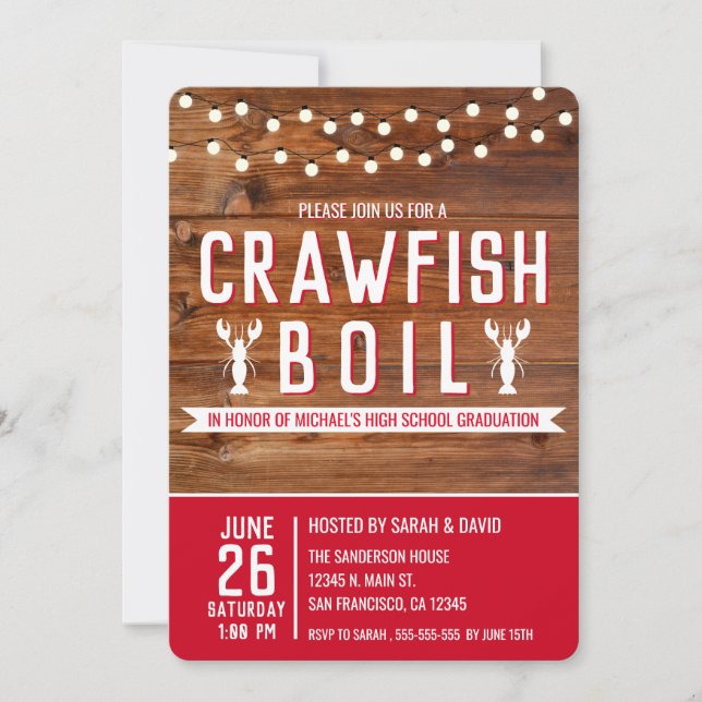 Invitation Crawfish Boil Fruits de mer Rustic Graduation Part (Devant)