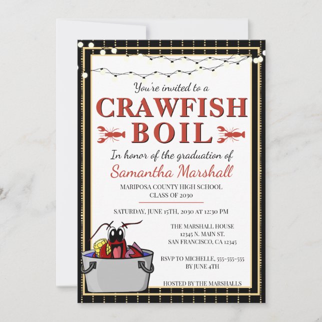 Invitation Crawfish Boil Graduate School Graduate Party (Devant)