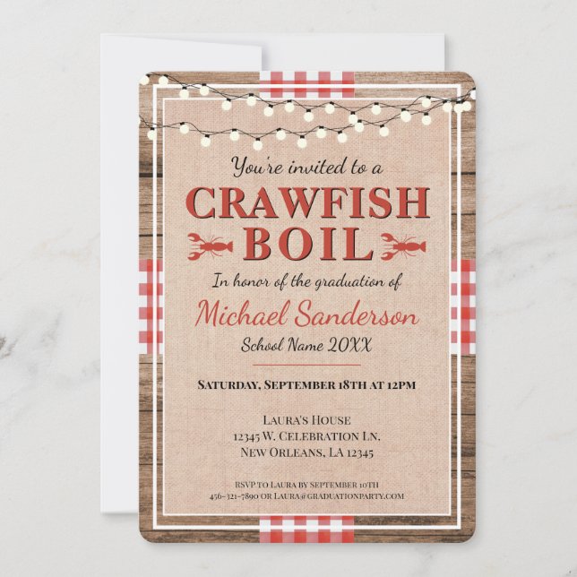Invitation Crawfish Boil Graduation Parti rustique (Devant)