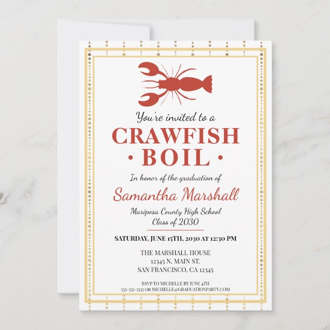 Invitation Crawfish Boil High School College Graduation Party (Devant)