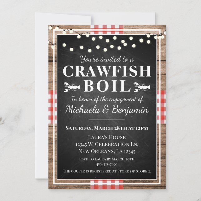 Invitation Crawfish Boil Homard Rustic Engagement Party (Devant)