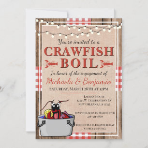 Invitation Crawfish Boil Homard Rustic Engagement Party
