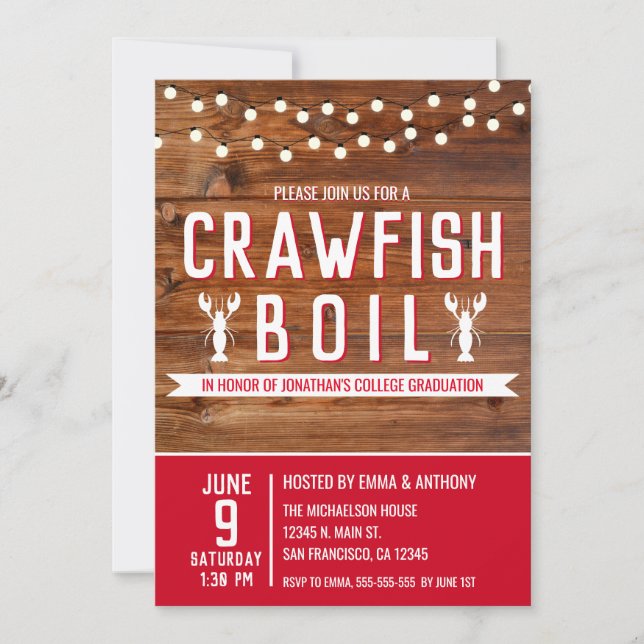 Invitation Crawfish Boil University College Graduation Party (Devant)