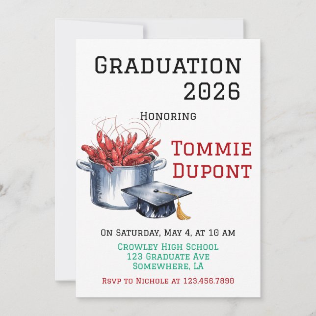 Invitation Crawfish & Casquettes : Une fête de graduation en  (Devant)