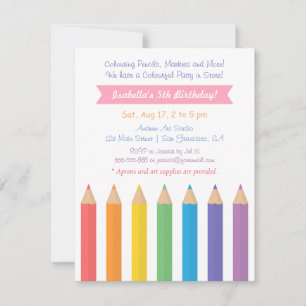 Invitation Crayons de Couleur Arc-en-Ciel Fête d'Anniversaire