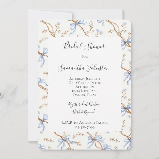 Invitation Cream Blue Bows (Devant)
