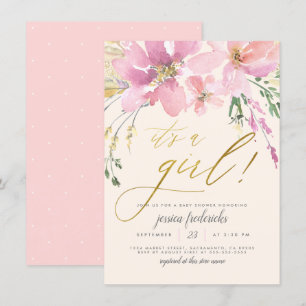 Invitation Cream Blush & Gold C'est une fille Baby shower flo