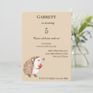 Invitation Cream Cute Hedgehog Coeurs rouges Anniversaire