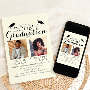 Invitation Cream Double Graduation 2 Photo Graduation Party