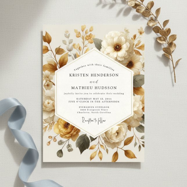 Invitation Cream Floral Autumn Romance Wedding (Créateur téléchargé)