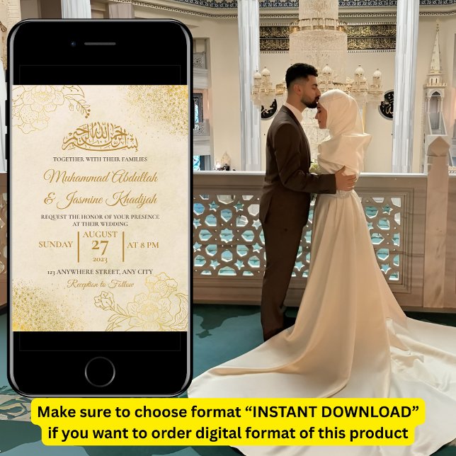 Invitation Cream Gold Floral Frame Islam musulman Mariage (Créateur téléchargé)