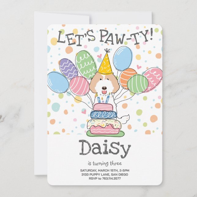 Invitation Cream Labradoodle Chien Anniversaire Fête Invitati (Devant)