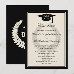 Invitation Cream Monogram Laurel Classic College Graduation