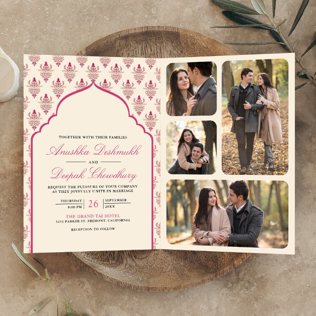 Invitation Cream Rani rose Ikat All in One Mariage indien (Créateur téléchargé)