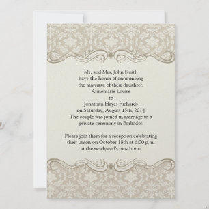 Invitation Cream Tan Damask Swirls Post Mariage