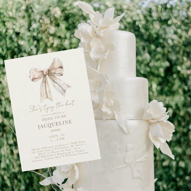 Invitation Cream Tying Knot Bow Wedding shower (Créateur téléchargé)