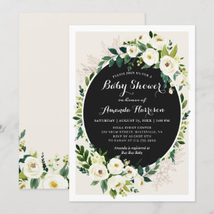Invitation Cream White Greenery Bouquet Floral Baby Shower