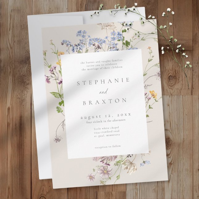 Invitation Cream Wildflower Garden Elegant Wedding (Cream Wildflower Garden Elegant Wedding Invitation)