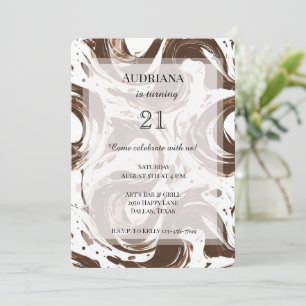 Invitation Creamme Brown Chocolat tourbillons Anniversaire