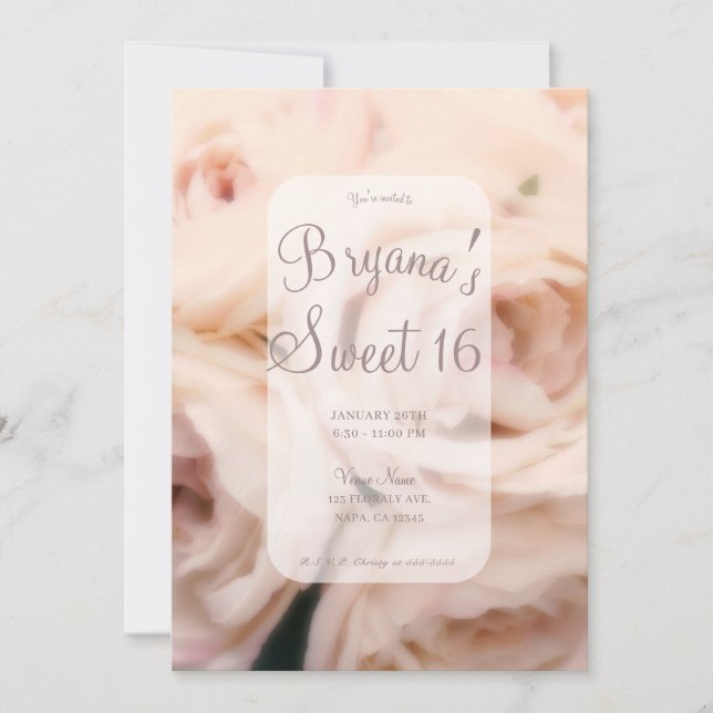 Invitation Creamy Soft Rose Peach Roses Élégant Sweet 16 (Devant)