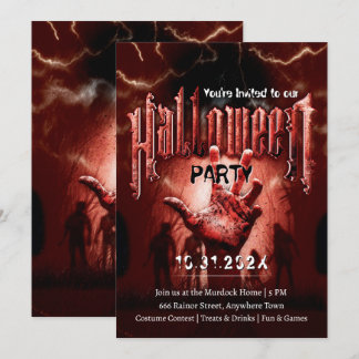 Invitation Creepy Halloween Party Zombies Red Scary Night