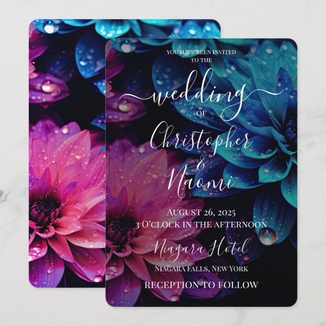 Invitation Créez vos propres fleurs roses et bleues vibrantes (Devant / Derrière)