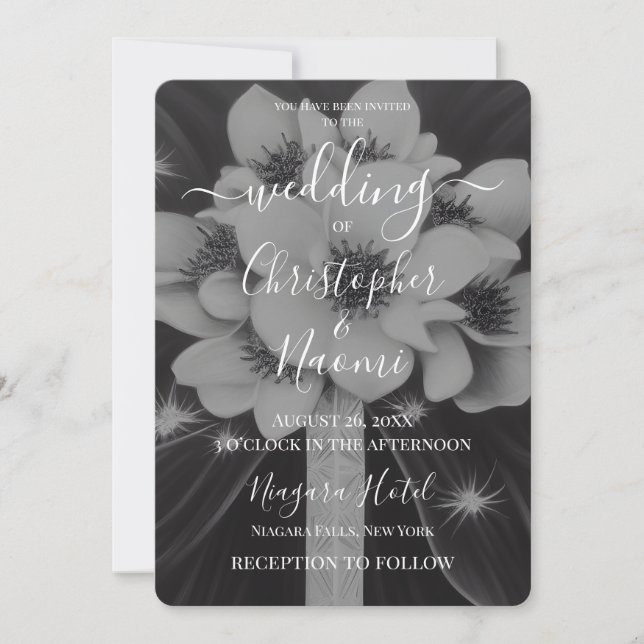 Invitation Créez votre propre Bouquet de mariée B&W Retro Flo (Devant)