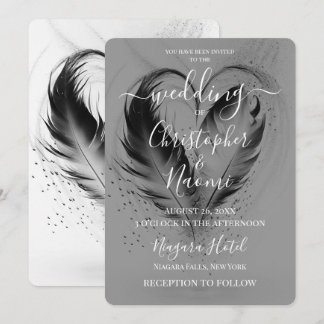 Invitation Créez Votre Propre Mariage à Plumes de Coeur en N&